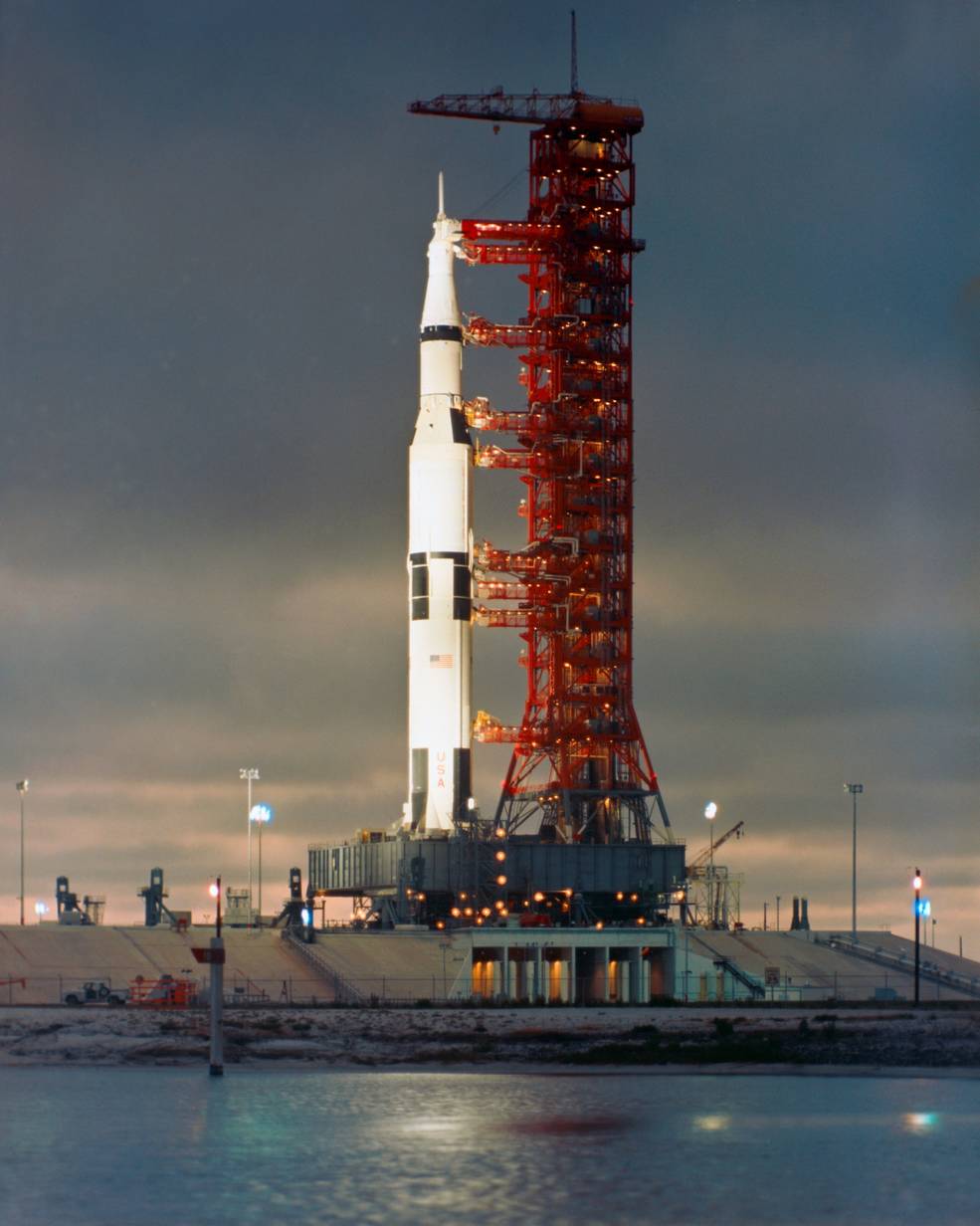 Apollo 11 Saturn V on Pad 39A awaiting launch, July 1969.