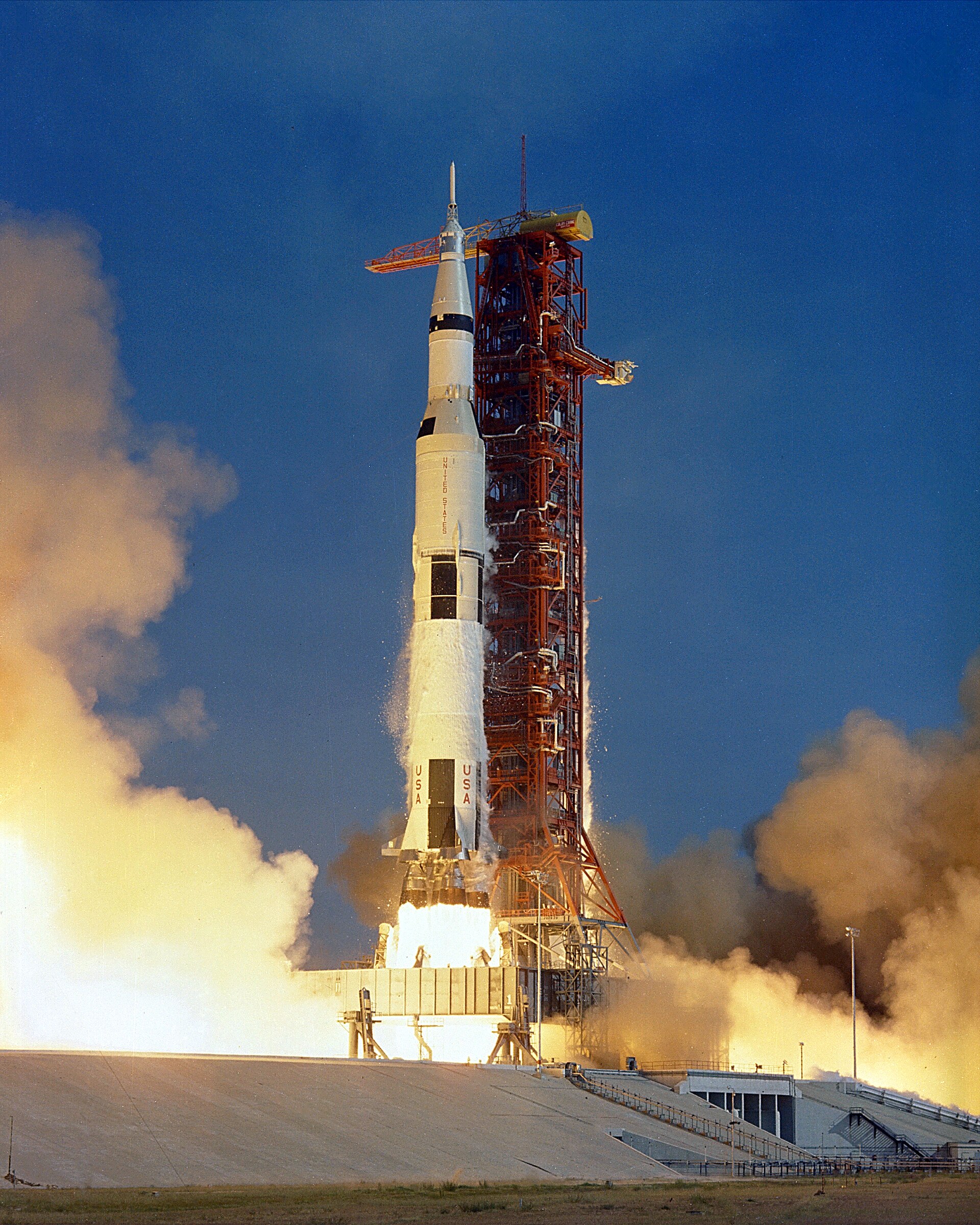 Apollo 11 Saturn V launches from Pad 39A, July 16, 1969.
