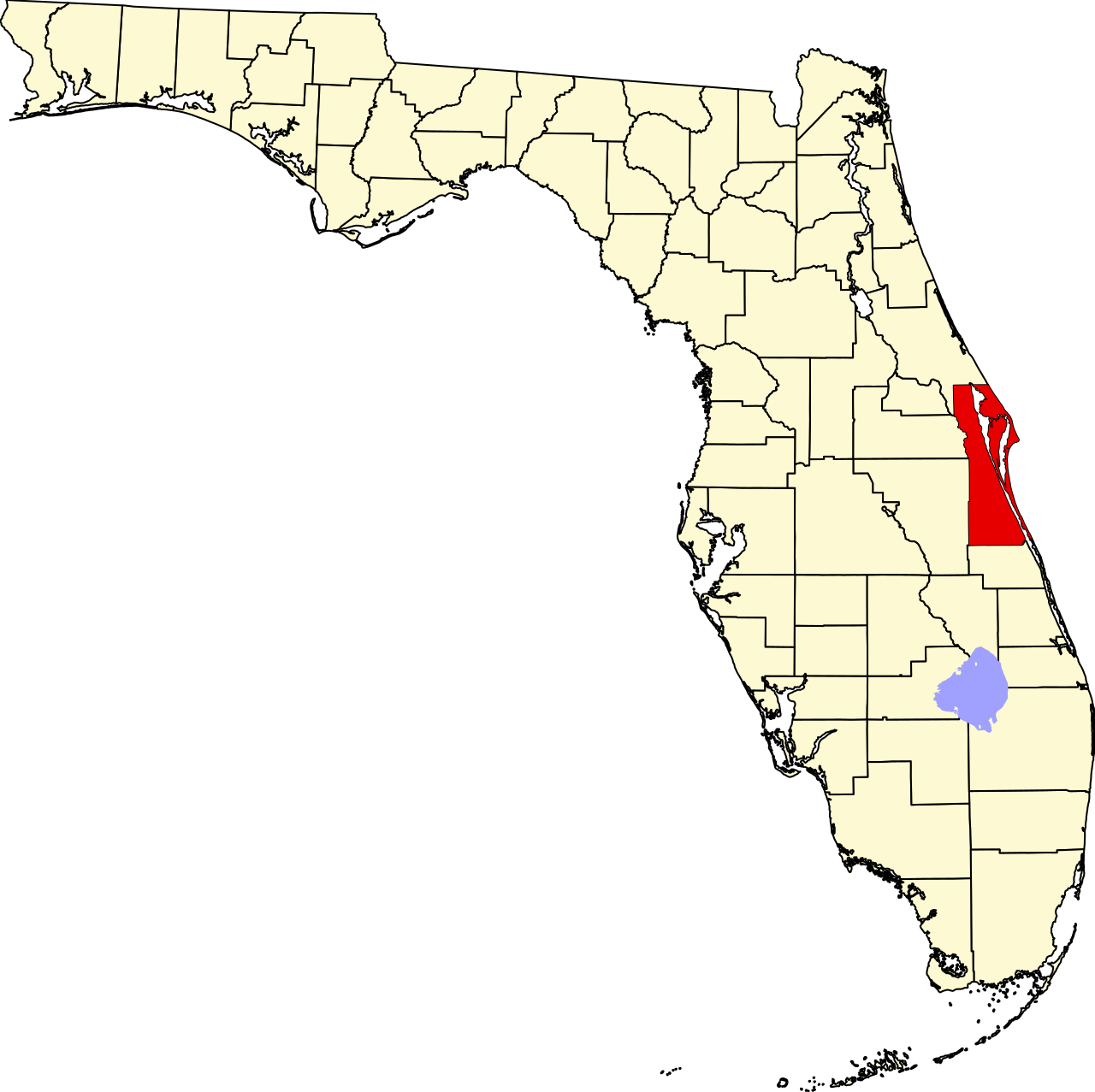 Brevard County highlighted on a map of Florida.