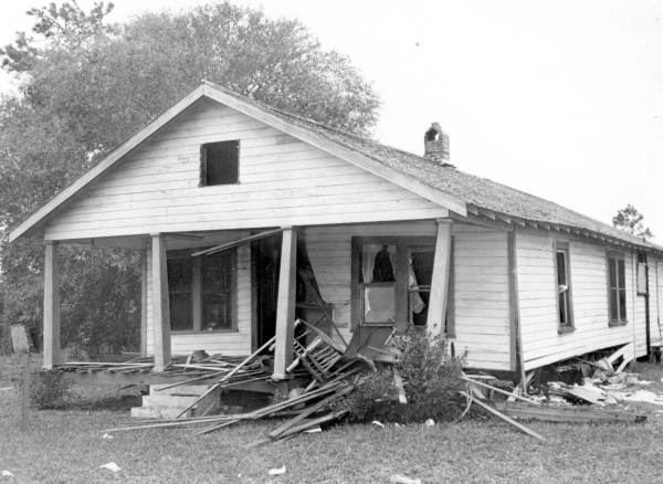 Wreckage under the Moore bedroom after the December 1951 bombing.