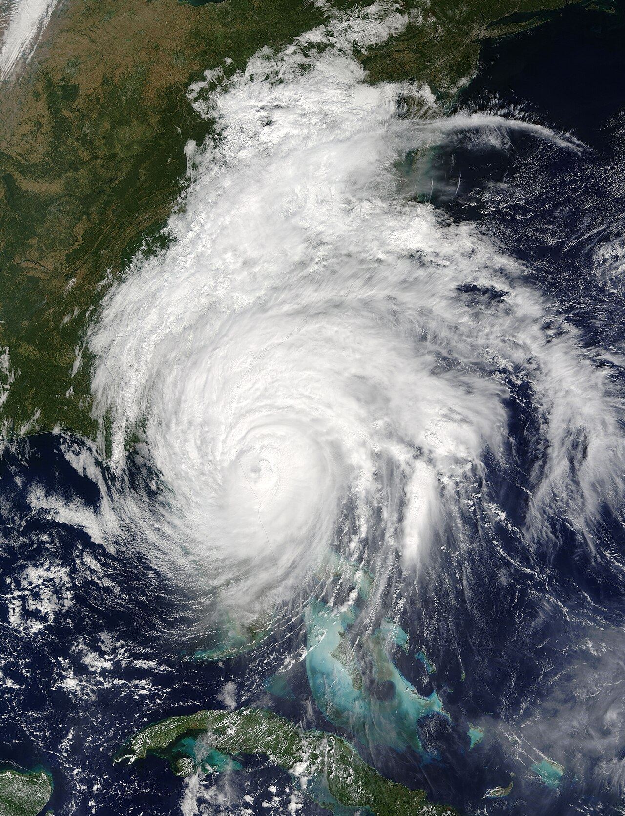 Satellite view of Hurricane Matthew moving up the east coast of Florida on October 7, 2016.