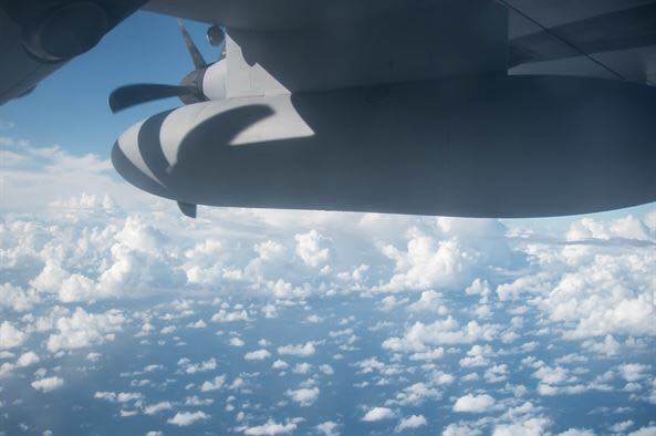 Aerial view of Hurricane Matthew from a NOAA Hurricane Hunters reconnaissance flight, October 2016.