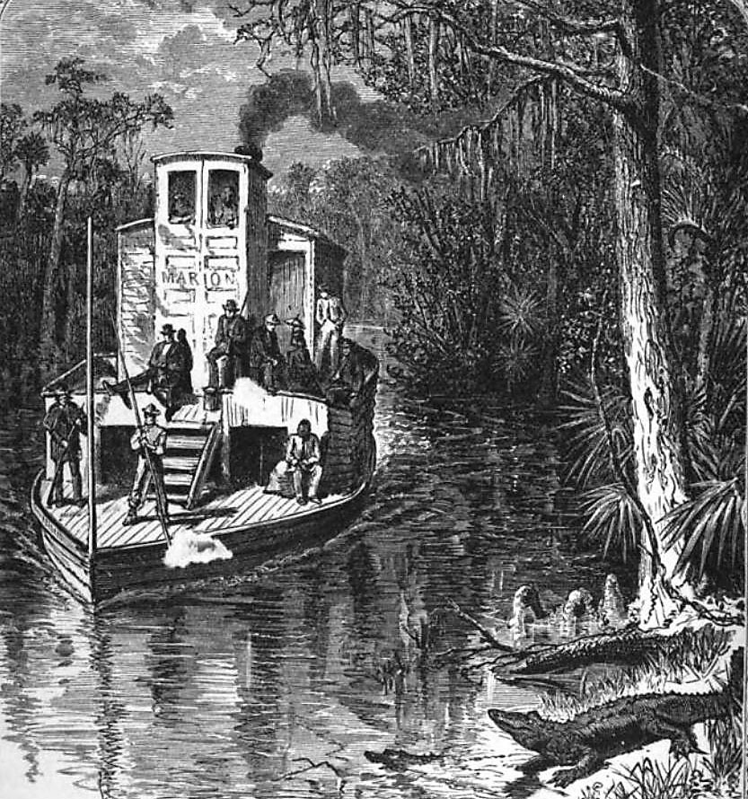 Sternwheeler Marion on the Ocklawaha River in 1873, an era-representative Florida river steamboat.